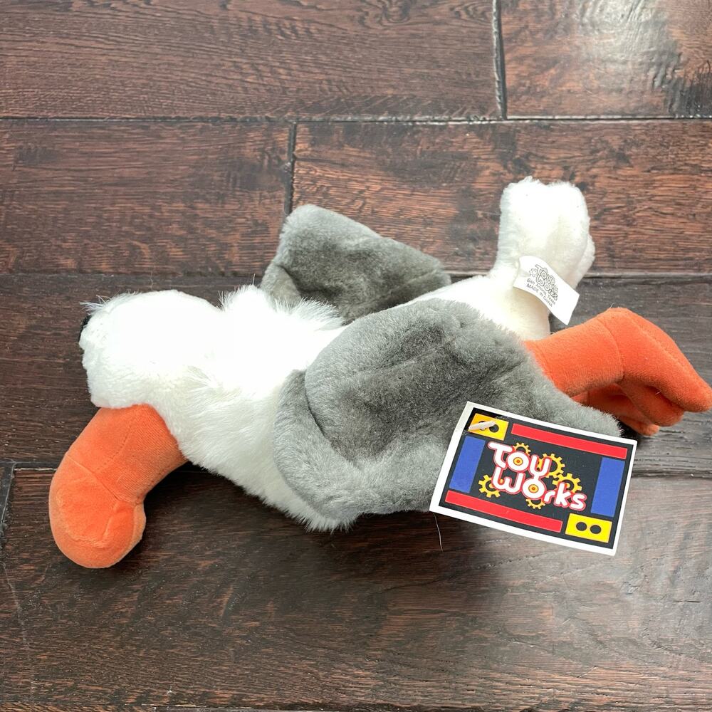 Anthropomorphic Pelican Plush Vtg Stuffed Bird w/ Eyebrows Orange Beak Feet TAGS